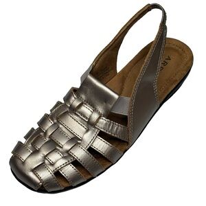 Array Silver Metallic Woven Fisherman Sandals w/ Adjustable Sling Back Size 8.5N